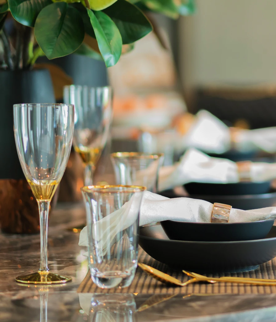 Image of wine and water glasses on a table